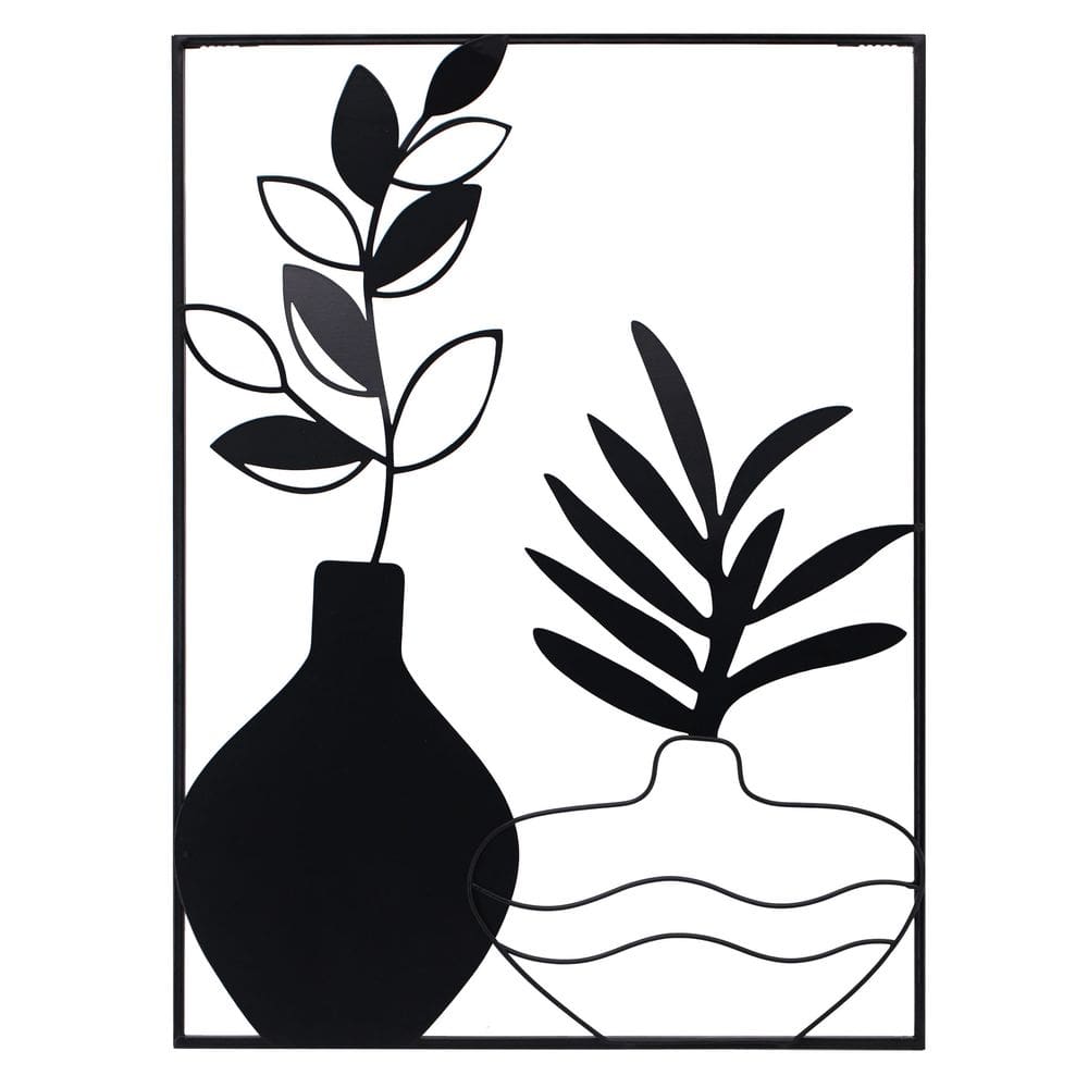 Quadro Decorativo Jarro Folhas Em Metal