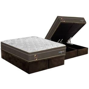 Conjunto Box Baú King: Colchão Espuma Probel Viscoelástico Guarda Costas New Visco Gel + Base CRC Suede Brown (193x203)