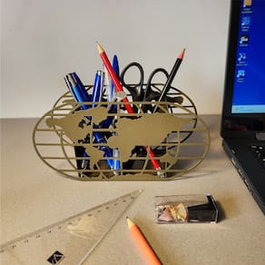 Porta Caneta Duplo Dourado Mapa Mundi Grade