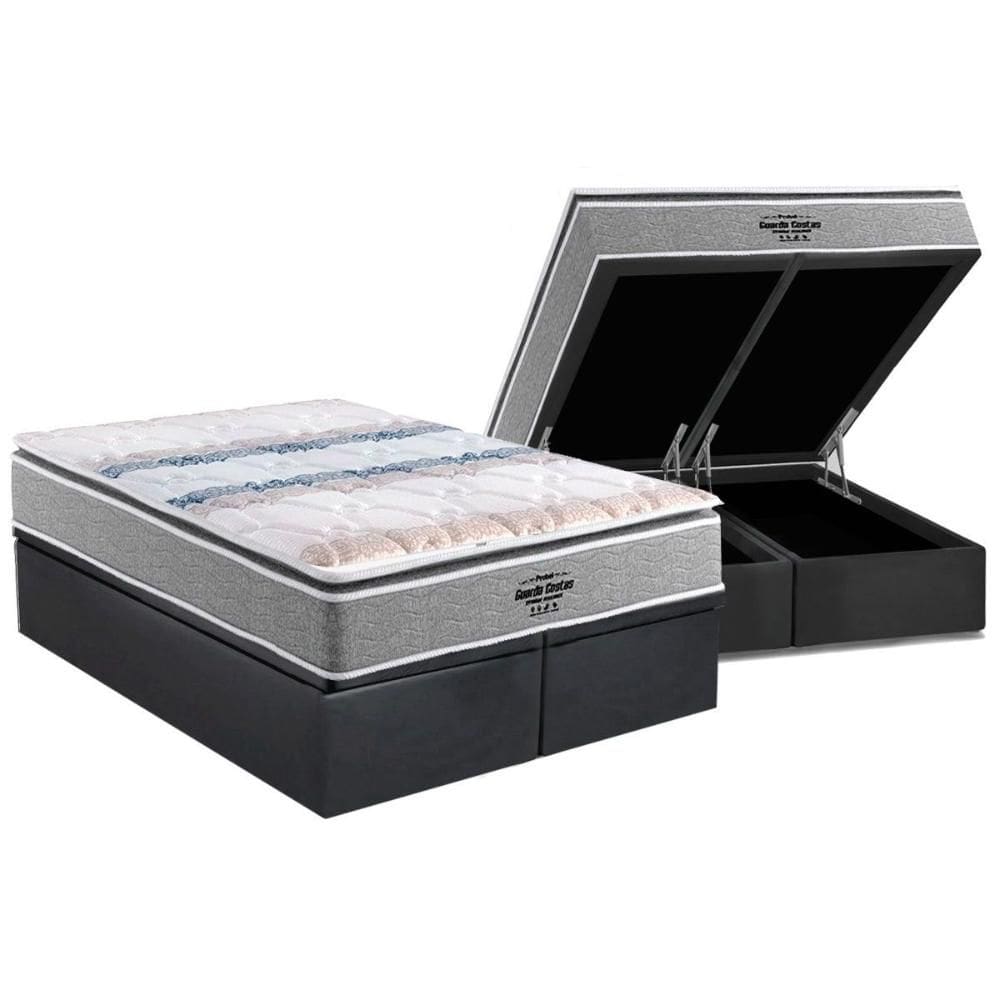Cama Box Baú Queen: Colchão Anatômico Probel D33 / AG65 Guarda Costas Extreme Resistence + Base CRC Suede Gray (158x198)