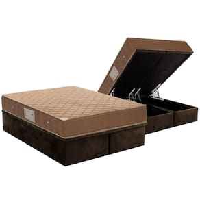 Cama Box Baú Queen: Colchão Molas Bonnel Ortobom Nanolastic Orthotel + Base CRC Suede Brown (158x198)