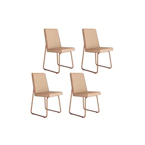 Cadeira de Cozinha Lira 1752 Kit 4 Uni Rose/Linho Areia/Courano Caramelo - Carraro