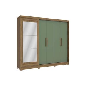 Guarda Roupa 5 Portas (1 c/ Espelho) e 4 Gavetas c/ Pés CB01N564 Nogueira/Verde - Kappesberg