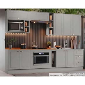 Cozinha Modulada Henn Americana Completa 12 Peças (5Aéreos+4Balcões+3Complementos) CZ314 Cinza-Henn