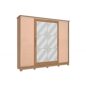 Guarda Roupa 4 Portas de Correr (2 c/ Espelho) e 4 Gavetas c/ Pés CB01N565 Flex Nogueira/Macadamia ou Verde - Kappesberg