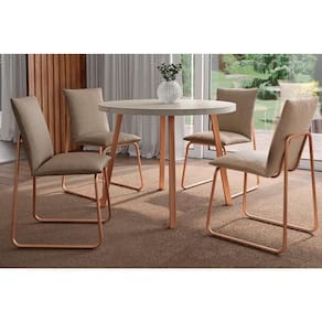 Conjunto: Mesa Sala Jantar Stellar 1599 Aço c/ Tampo Madeirado 100cm e 4 Cadeiras Soft Rose/Petra - Rose/Areia - Carraro