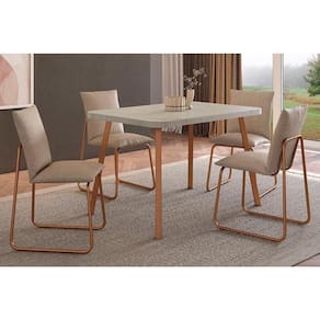 Conjunto: Mesa Sala Jantar Stellar 1598 Aço c/ Tampo Madeirado 120x80cm e 4 Cadeiras Soft Rose/Petra - Rose/Areia - Carraro
