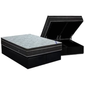 Cama Box Baú Queen: Colchão Molas Bonnel Ortobom Nanolastic Light + Base CRC Suede Black (158x198)