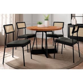 Conjunto: Mesa Sala Jantar Átria 1594 Aço c/ Tampo Madeirado 100cm e 4 Cadeiras Lux Preto/Nogal - Preto/Grafite - Preto - Carraro