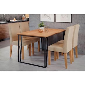 Conjunto: Mesa de Cozinha Lisa Tampo Madeirado 130x80cm e 4 Cadeiras Maia Cinamomo/Suede Gengibre Bege - Cimol