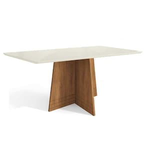 Mesa p/ Cozinha Lótus c/ Tampo Madeirado c/ Vidro 80x120cm Freijó/Off White - Kappesberg