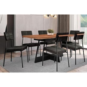 Conjunto: Mesa Sala Jantar Átria 1592 Aço c/ Tampo Madeirado 160x90cm e 6 Cadeiras Neo Preto/Nogal - Preto/Grafite - Preto - Carraro