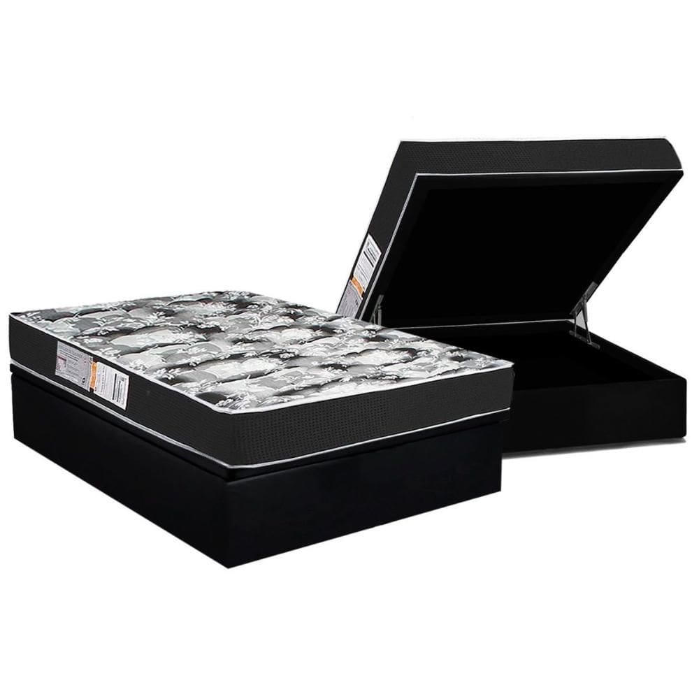 Conjunto Box Baú Casal: Colchão Espuma Luckspuma D28 Celebrity Black + Base CRC Suede Black (138x188)