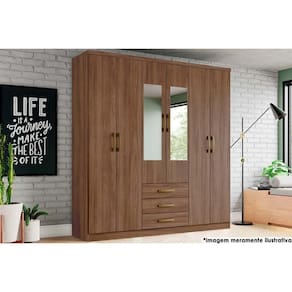Guarda Roupa 6 Portas (2 c/ Espelho) e 3 Gavetas Caju DA136 Castanho - Henn