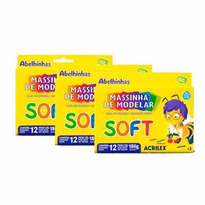 Massinha De Modelar Soft Conjunto 12 Cores Acrilex Estojo Coloridas Textura Macia Não Tóxica Volta As Aulas (Kit 3 Caixas)