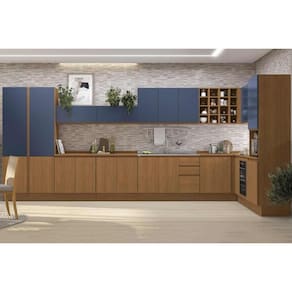 Cozinha Modulada Completa Ciela 22 Peças (5Aéreos+6Balcões+3Paneleiros+8Complementos) C22P82 Canela/Azul Profundo - Kappesberg