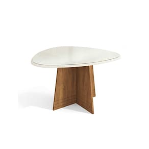 Mesa p/ Cozinha Lótus c/ Tampo Madeirado c/ Vidro 135x105cm Freijó/Off White - Kappesberg