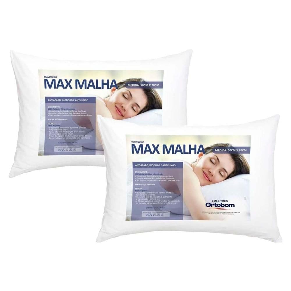 Travesseiro Fibras Siliconadas Max Malha Kit c/ 2 Un 50x70 - Ortobom