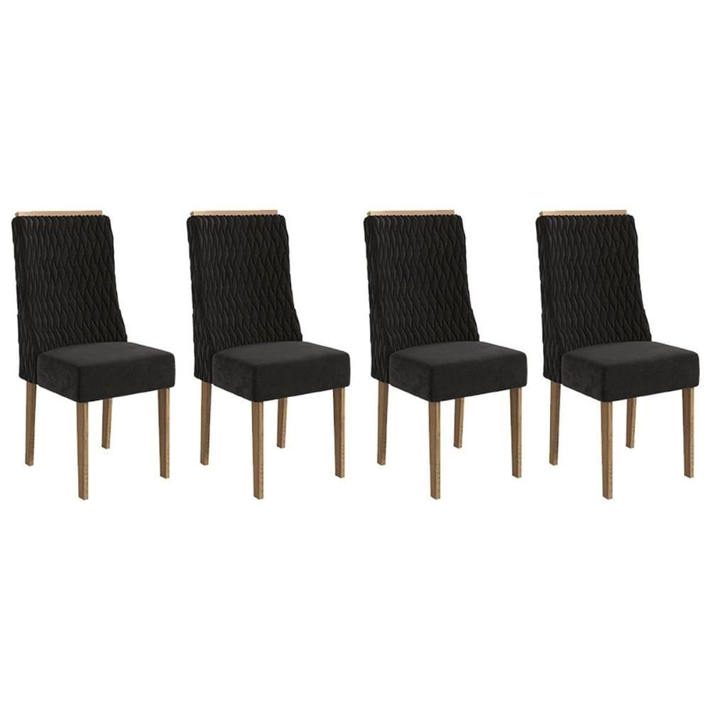 Cadeira de Cozinha 2CAD158NG Kit 4 Un Nogueira/Suede Preto A038 - Kappesberg