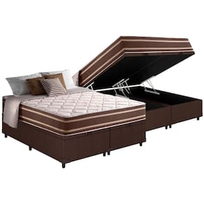 Cama Box Baú Queen: Colchão Molas Ensacadas D Angelis Anjos Superlastic Duo Sono +Base CRC Courano Brown (158x198)