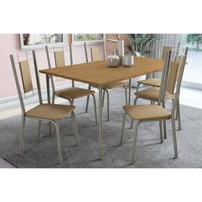 Conjunto: Mesa de Cozinha Sena Tampo Madeirado 90x160cm e 4 Cadeiras Florença Niquel/Nogueira - Capuccino - Kappesberg