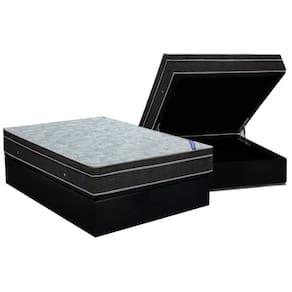 Cama Box Baú Casal: Colchão Molas Bonnel Ortobom Nanolastic Light + Base CRC Suede Black (138x188)