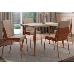 Conjunto: Mesa Sala Jantar Stellar 1598 Aço c/ Tampo Madeirado 120x80cm e 4 Cadeiras Hug Rose/Petra - Rose/Areia - , Caramelo - Carraro