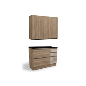 Cozinha Modulada Completa Maxxi 3 Peças (1Aéreo+1Balcão+1Complemento) C3P12 Nogal/Preto - Kappesberg