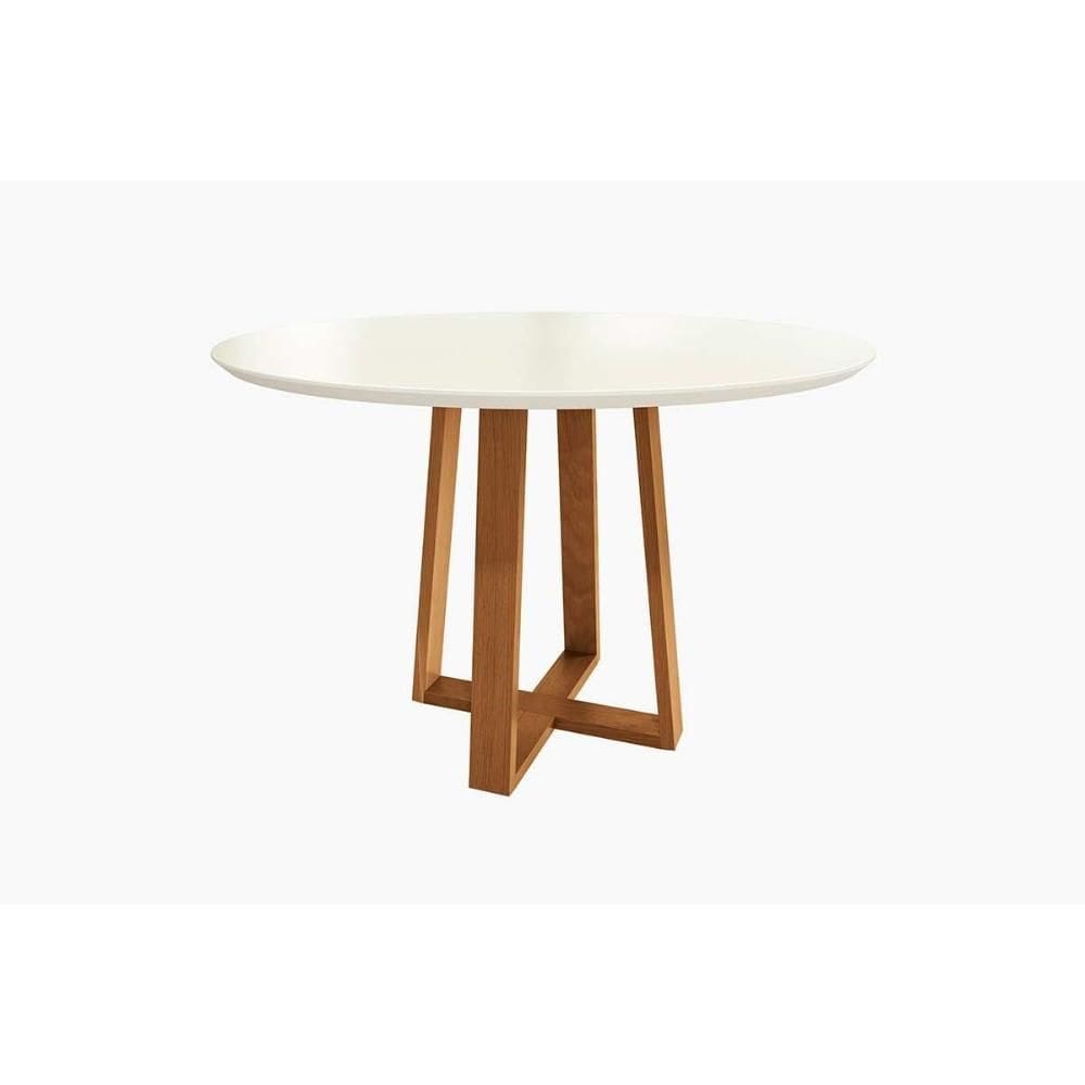 Mesa p/ Cozinha Elma Madeira Maciça c/ Tampo Madeirado c/ Vidro 120x120cm Carvalho/Off White - Kappesberg
