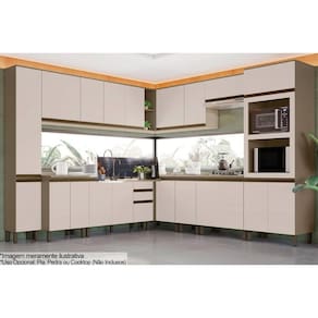 Cozinha Modulada Henn Connect 16 Peças (5Aéreos+5Balcões+2Paneleiros+4Complementos) C5P98 Duna/Cristal-Henn