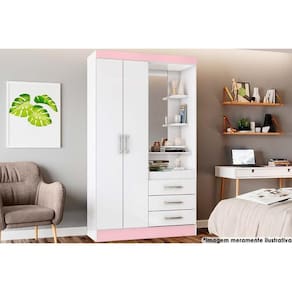 Guarda Roupa 2 Portas e 3 Gavetas c/ 1 Espelho Briz B64 Branco - Henn