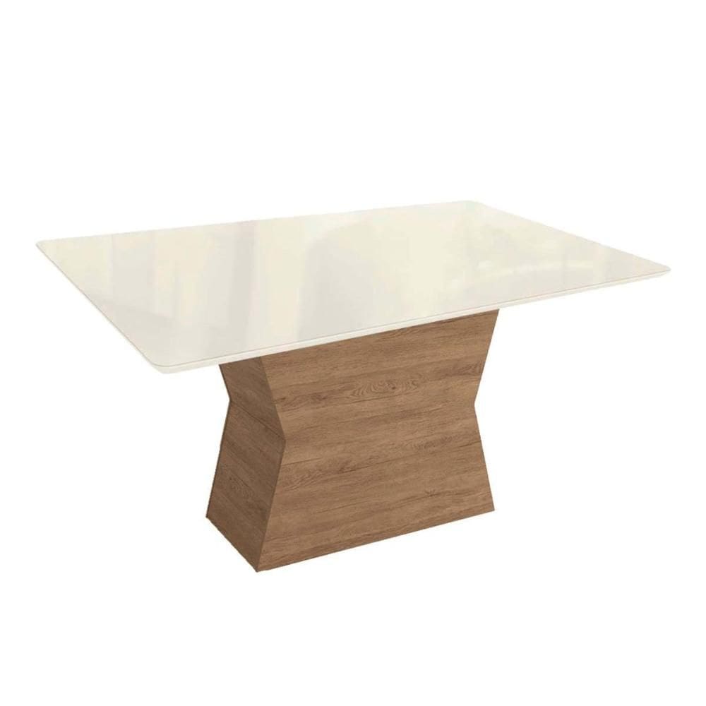 Mesa p/ Cozinha Tília c/ Tampo Madeirado c/ Vidro 90x160cm Nogueira/Off White/Vidro Off White - Kappesberg