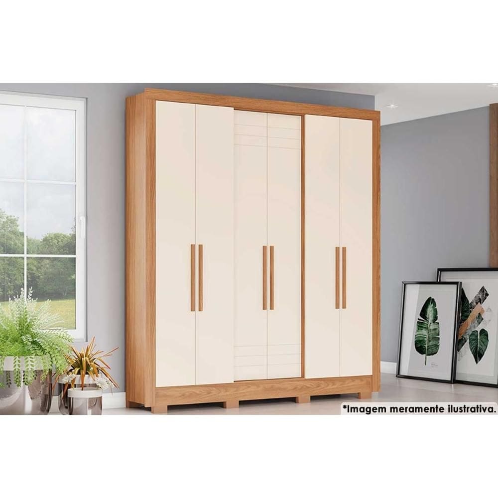 Guarda Roupa 6 Portas e 3 Gavetas c/ Pés Briz B366 Nature/Off White - Henn