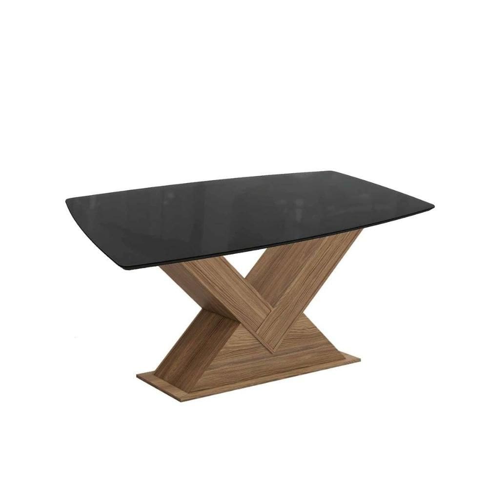Mesa p/ Cozinha Amora c/ Tampo Madeirado c/ Vidro 90x170cm Nogueira/Preto fosco/Vidro preto - Kappesberg