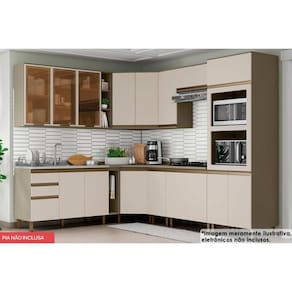 Cozinha Modulada Completa Connect 15 Peças (5Aéreos+5Balcões+1Paneleiro+4Complementos) C6P14 Duna/Cristal - Henn