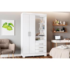 Guarda Roupa 2 Portas 3 Gavetas c/ 1 Espelho e Pés Briz B64 Branco - Henn