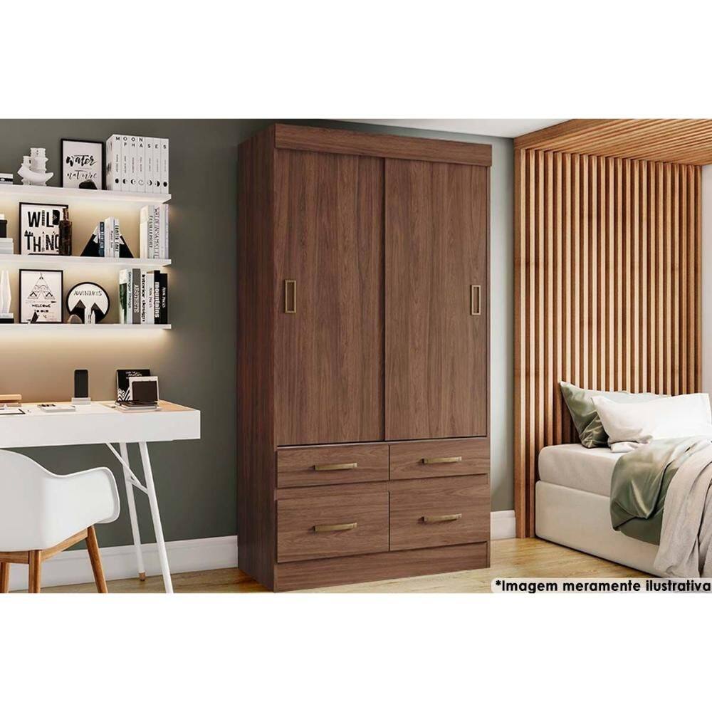 Guarda Roupa 2 Portas de Correr e 4 Gavetas Briz BE25 Flex Castanho/Castanho ou Off White - Henn