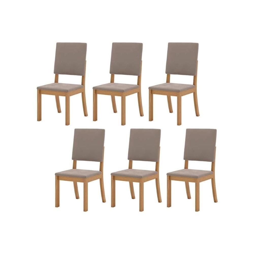 Kit 6 Cadeiras Sala Jantar Milla 6 Un Nature/Suede Light Marrom Amêndoa - Henn