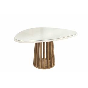 Mesa p/ Cozinha Lavanda c/ Tampo Madeirado c/ Vidro 135x105cm Nogueira/Off White - Kappesberg