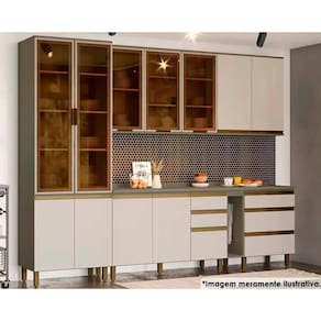 Kit de Cozinha Completa 9 Peças Connect 10 Peças (3Aéreos+3Balcões+1Paneleiro+3Complementos) C5P67 Duna/Cristal - Henn