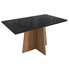 Mesa p/ Cozinha Lótus c/ Tampo Madeirado c/ Vidro 160x90cm Freijó/Preto Fosco - Kappesberg