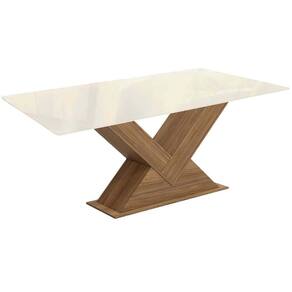 Mesa p/ Cozinha Amora c/ Tampo Madeirado c/ Vidro 90x160cm Nogueira/Off White/Vidro Off White - Kappesberg