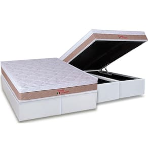 Cama Box Baú Queen: Colchão Anatômico Orthoflex Foggia Premier + Base CRC Courano White (158x198)