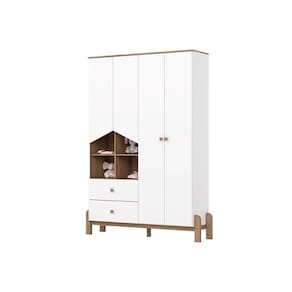 Guarda Roupa Bebê Ternura c/ 4 Portas e 2 Gavetas Branco/Jequitiba - Henn