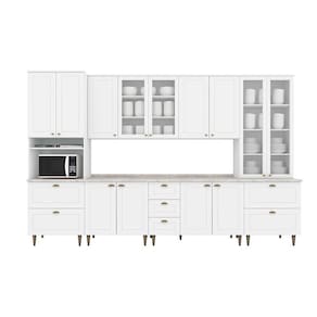 Kit de Cozinha Completa 8 Peças Americana (2Aéreos+2Balcões+2Paneleiros+2Complementos) c/ Pés C5P51 Branco - Henn