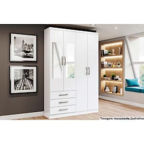 Guarda Roupa 4 Portas 4 portas (2 c/ Espelho) e 3 Gavetas Caju DA135 Branco - Henn