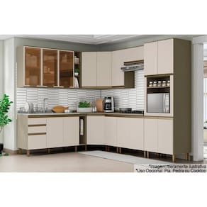 Cozinha Modulada Henn Connect 15 Peças (5Aéreos+5Balcões+1Paneleiro+4Complementos) C6P13 Duna/Cristal-Henn