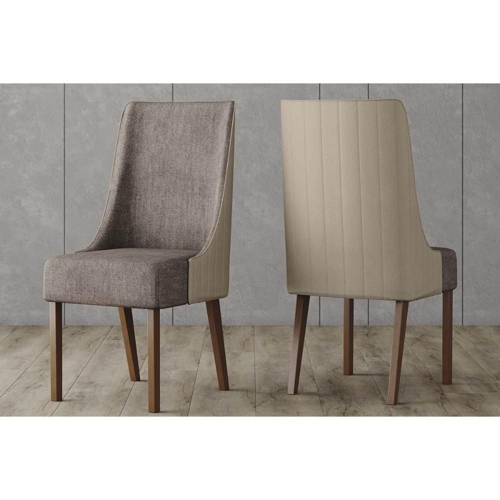 Kit 2 Cadeiras Sala Jantar Ivy 2 Un Nature/Linho Capuccino Courano Marrom - Henn