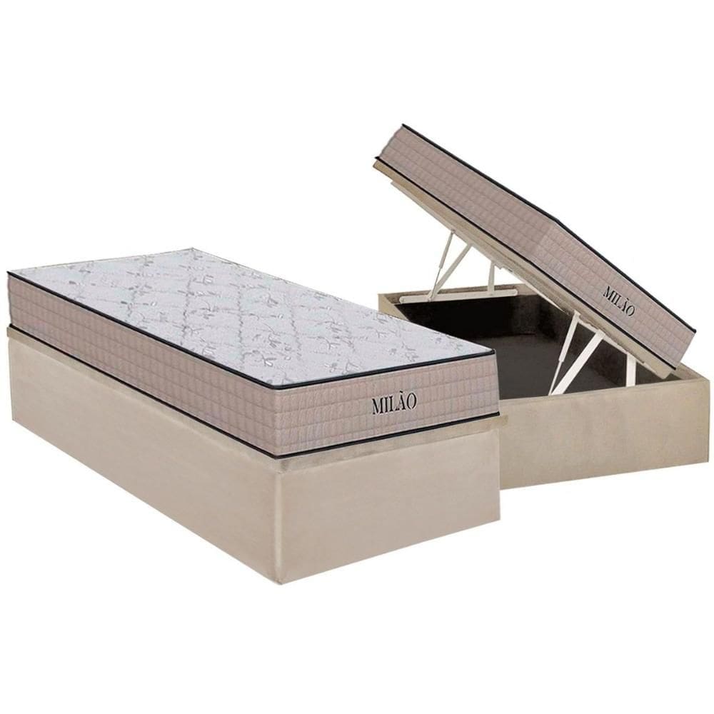 Cama Box Baú Solteiro: Colchão Espuma D33 Orthoflex Milão Black + Base CRC Suede Clean (88x188)
