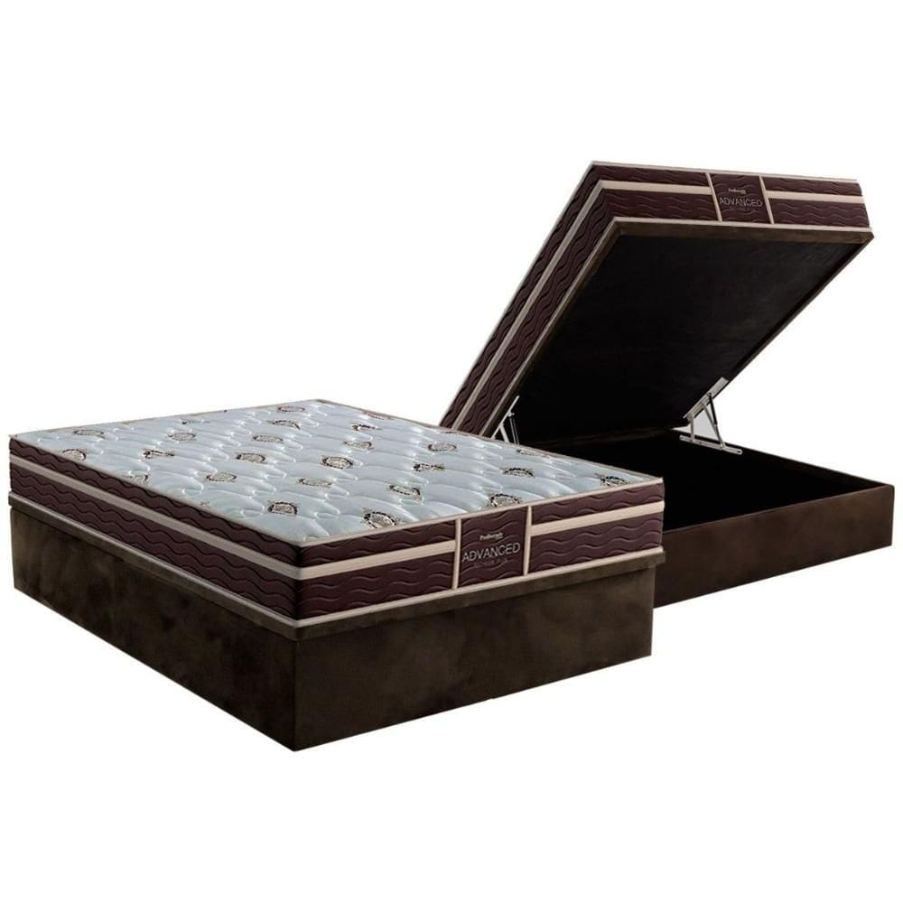 Cama Box Baú Casal: Colchão Espuma D33 Probel / Firmepedic ProDormir Advanced Tech1500 Plus Brown + Base CRC Suede Brown (138x188)